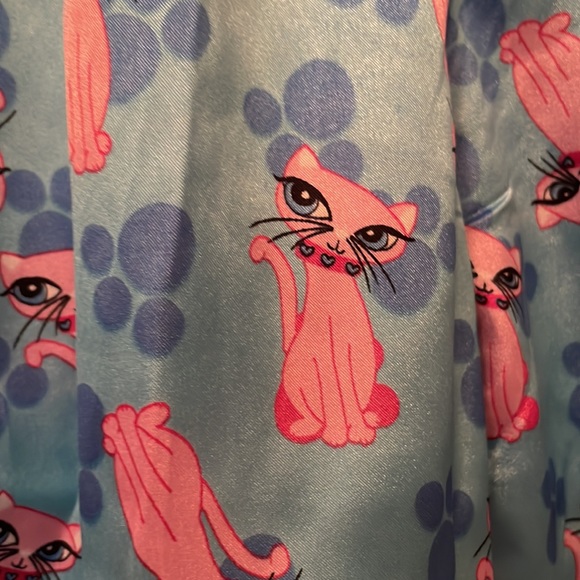 Vintage 1990s Rockabilly Pink Cat Kitty Pajamas Set. Size: S 3/4 P W: 26” NEW! - Picture 4 of 8